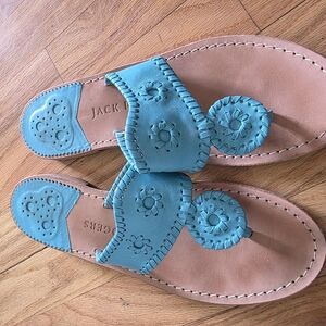 Jack Rogers Blue and Tan Sandals with Medallion Design
